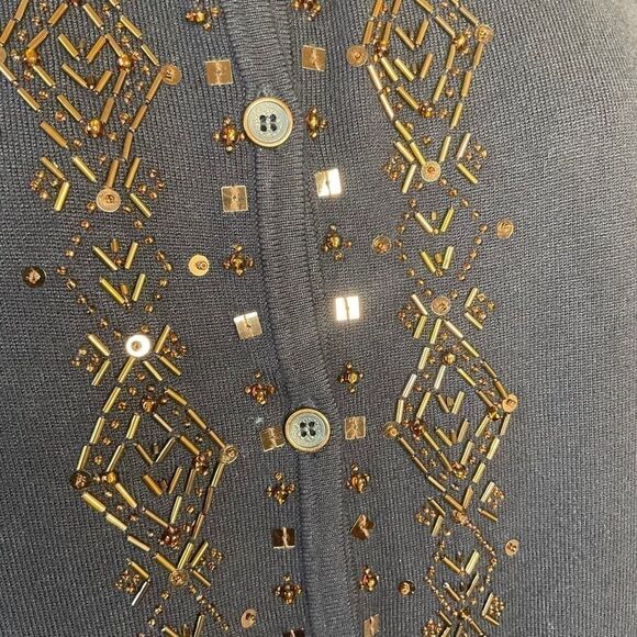 Alfred Dunner Navy Blue Cardigan Sweater Amber Beading Petite Size PM - Picture 9 of 16